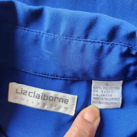 Liz Claiborne Shirt Top Women's Size 4 Dark Blue 100% Polyester Long Sleeve - Picture 3 of 7